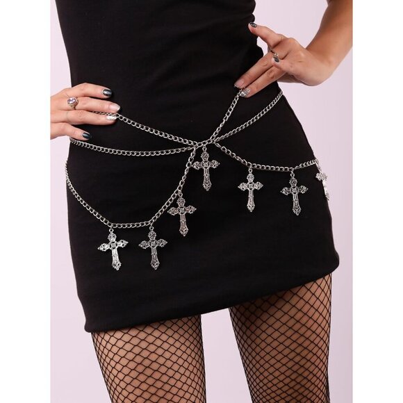 Gothic Cross Waist Chain Belt Zinc Alloy Adjustable 40 Inches Punk Emo - Picture 4 of 6